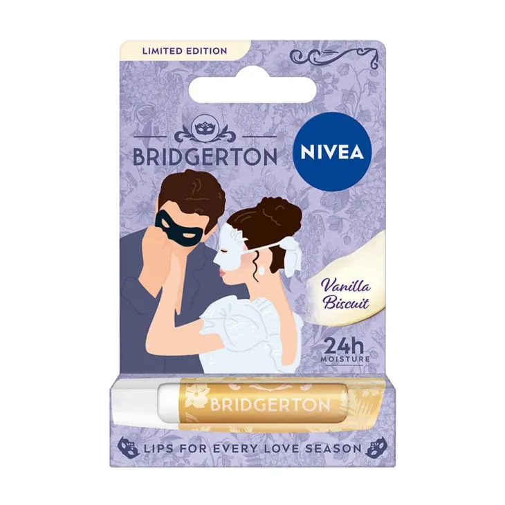 NIVEA Bridgerton Edition pielęgnująca pomadka do ust Vanilla Biscuit Sophie & Benedict 4,8 g