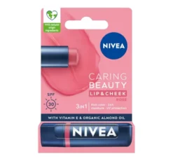 NIVEA Caring Beauty pielęgnująca pomadka do ust i policzków 3w1 Rose 4,8 g