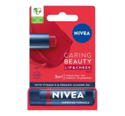 NIVEA Caring Beauty pielęgnująca pomadka do ust i policzków 3w1 Red 4,8 g