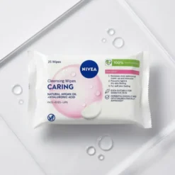 NIVEA Cleansing Wipes Caring pielęgnujące mokre chusteczki oczyszczające olejek arganowy i kwas hialuronowy 25 sztuk