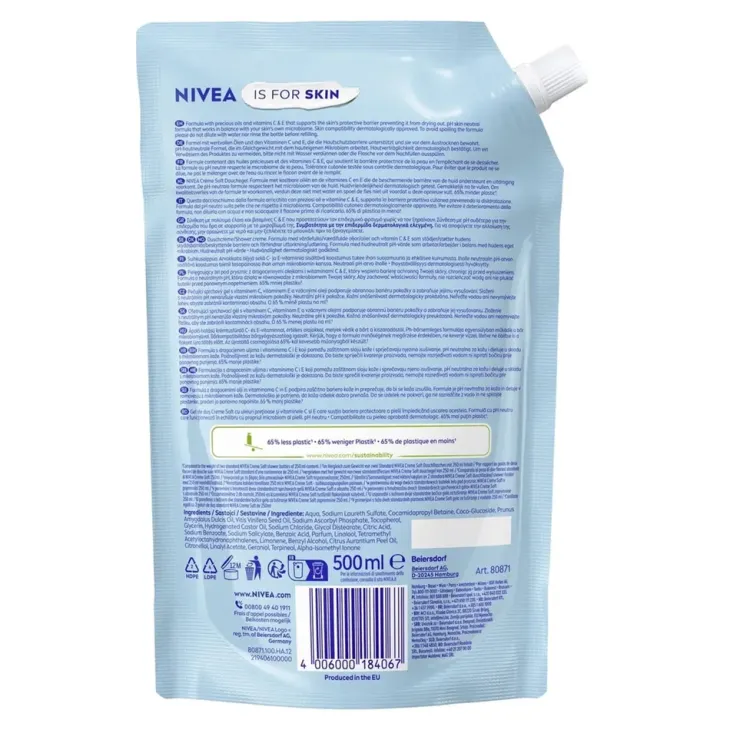 NIVEA Creme Soft pielęgnujący kremowy żel pod prysznic refill 500 ml