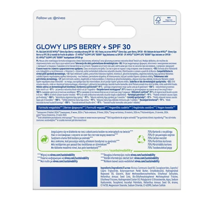 NIVEA Glow Lips balsam do ust SPF30 Berry 10 ml