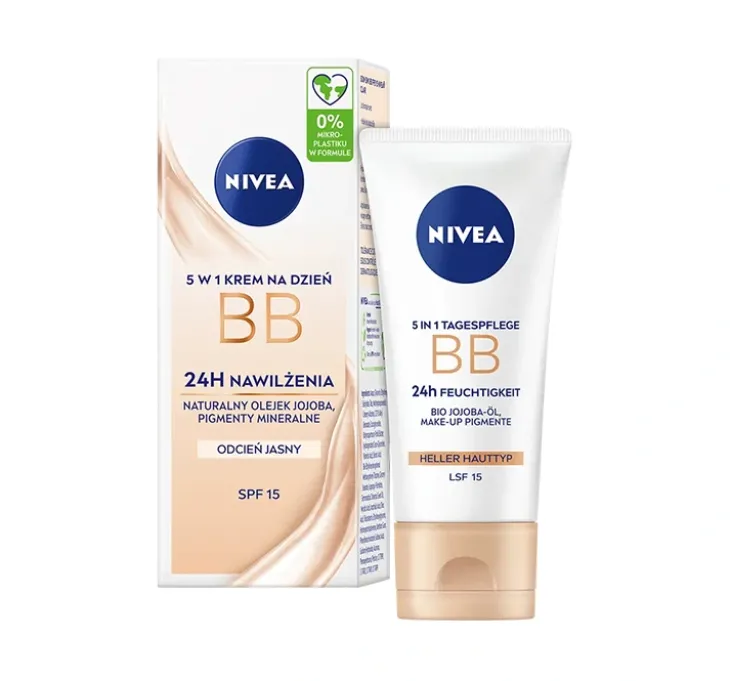 NIVEA 24h Nawilżenia krem BB 5w1 na dzień SPF15 odcień jasny 50 ml