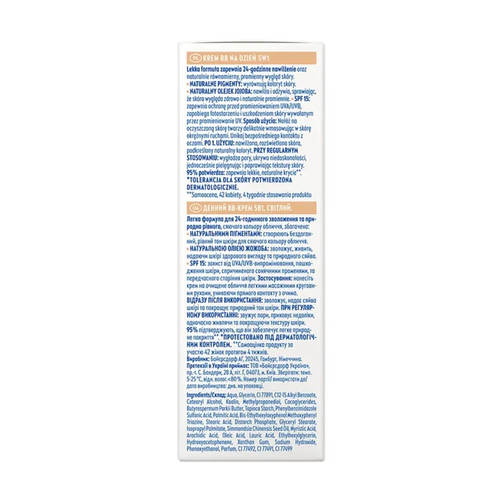 NIVEA 24h Nawilżenia krem BB 5w1 na dzień SPF15 odcień jasny 50 ml