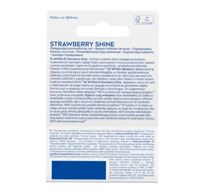 NIVEA Limited Edition pielęgnująca pomadka do ust Strawberry Shine 4,8 g