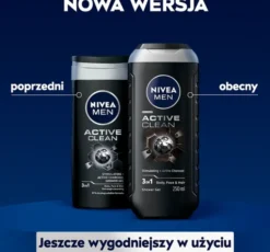 NIVEA MEN Active Clean żel pod prysznic do twarzy ciała i włosów 3w1 250 ml