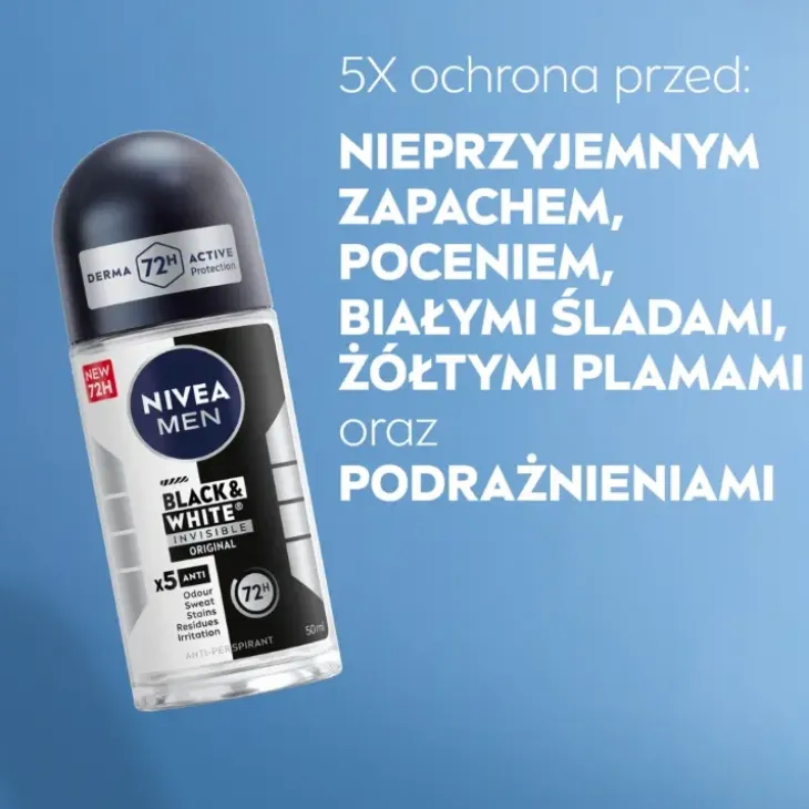 NIVEA MEN Black&White Invisible antyperspirant roll-on dla mężczyzn 50 ml