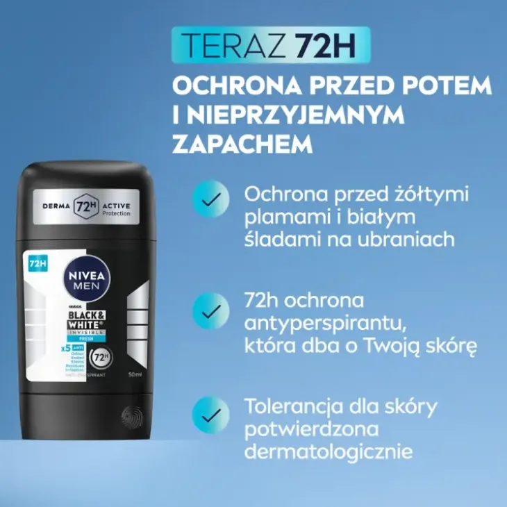 NIVEA MEN Black&White Invisible Fresh antyperspirant w sztyfcie dla mężczyzn 50 ml