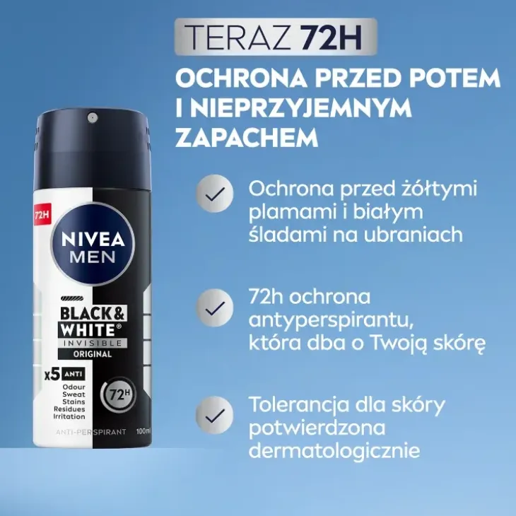 NIVEA MEN Black&White Invisible Orginal antyperspirant w sprayu dla mężczyzn 100 ml