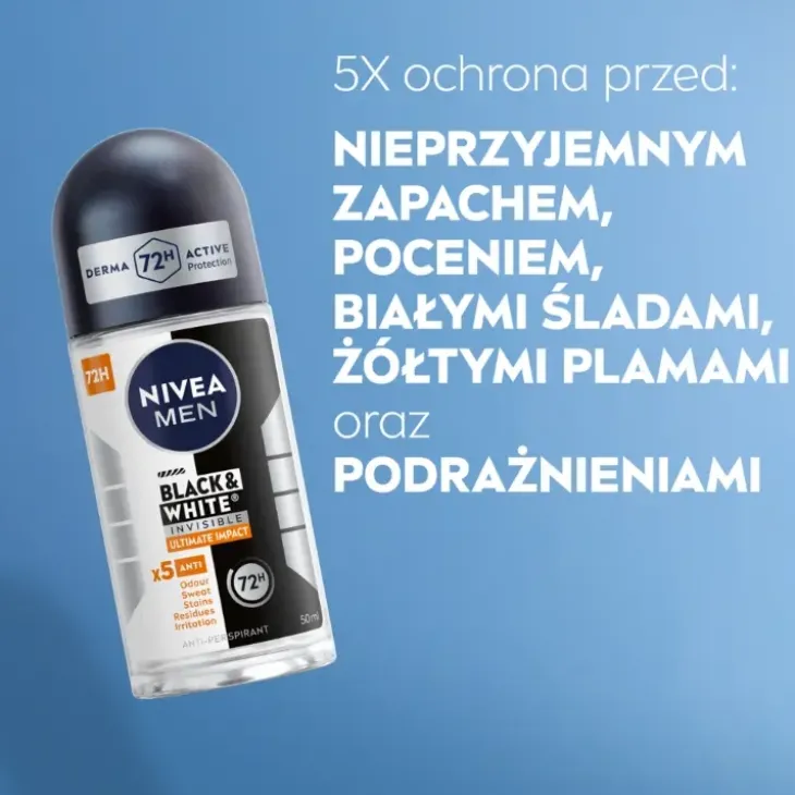 NIVEA MEN Black&White Invisible Ultimate Impact antyperspirant roll-on dla mężczyzn 50 ml