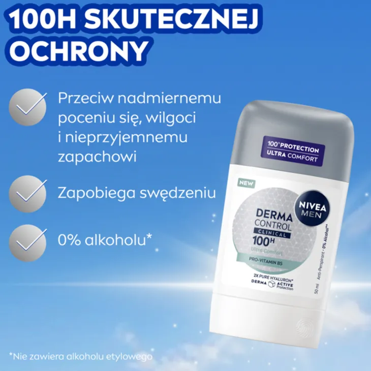 NIVEA MEN Derma Control Clinical Ultra Comfort antyperspirant w sztyfcie dla mężczyzn 50 ml