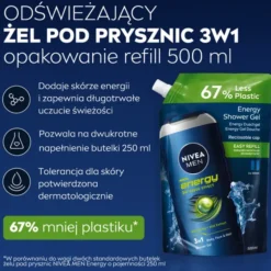 NIVEA MEN Energy energetyzujący żel pod prysznic 3w1 refill 500 ml