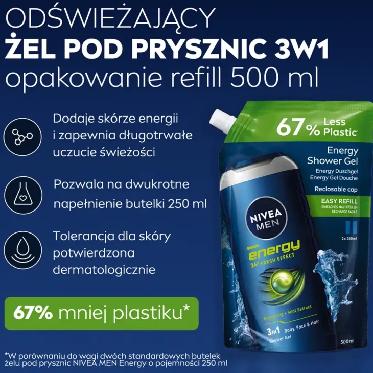 NIVEA MEN Energy energetyzujący żel pod prysznic 3w1 refill 500 ml