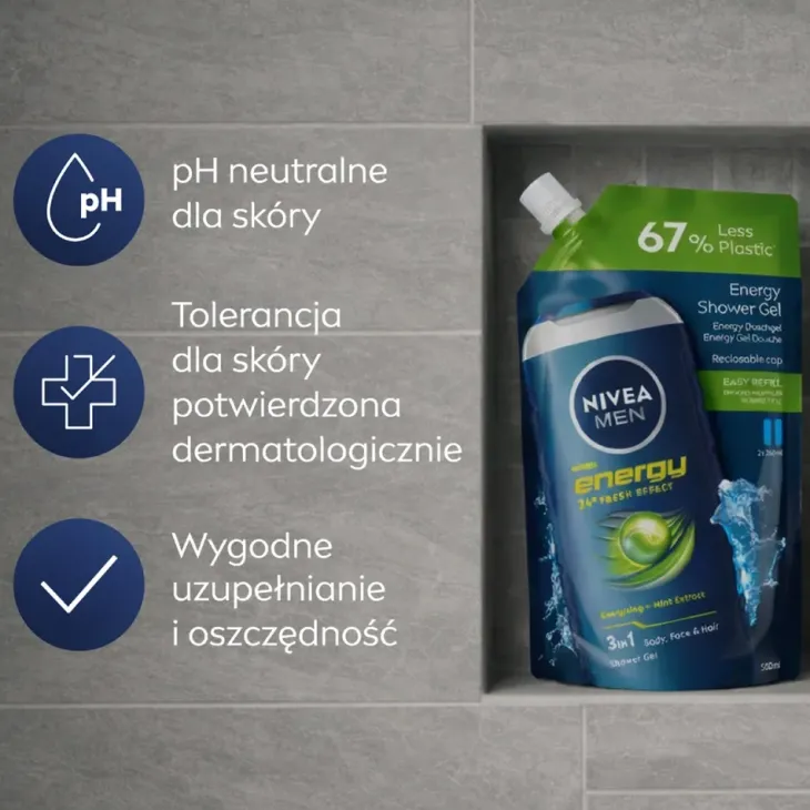 NIVEA MEN Energy energetyzujący żel pod prysznic 3w1 refill 500 ml