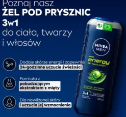 NIVEA MEN Energy energetyzujący żel pod prysznic 3w1 dla mężczyzn 500 ml