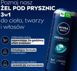 NIVEA MEN Fresh Kick chłodzący żel pod prysznic do twarzy ciała i włosów 500 ml