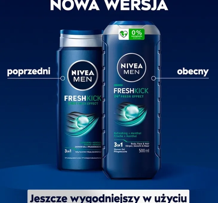 NIVEA MEN Fresh Kick chłodzący żel pod prysznic do twarzy ciała i włosów 500 ml