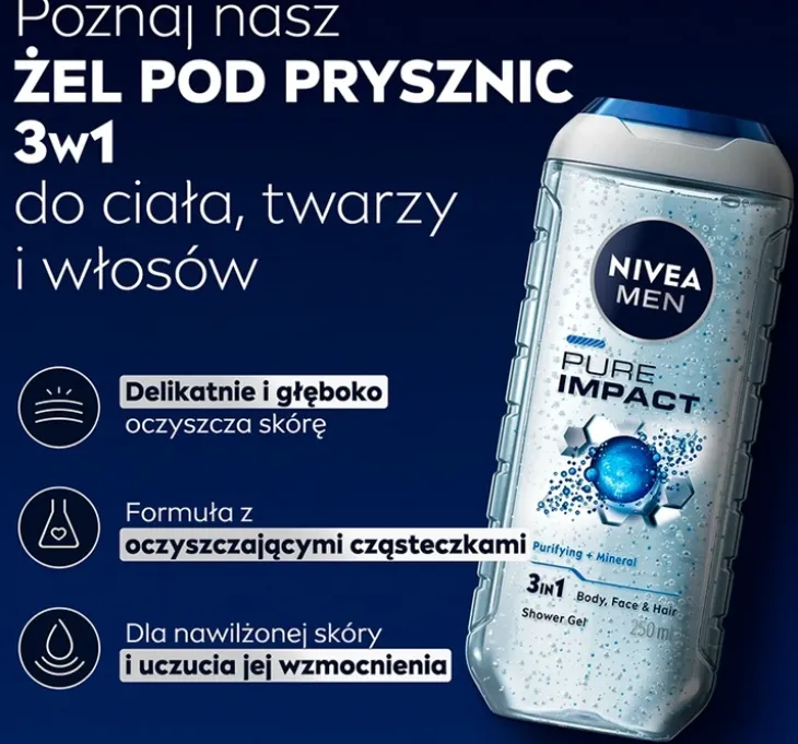NIVEA MEN Pure Impact żel pod prysznic 3w1 dla mężczyzn 500 ml