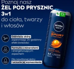 NIVEA MEN Sport żel pod prysznic 3w1 dla mężczyzn 500 ml