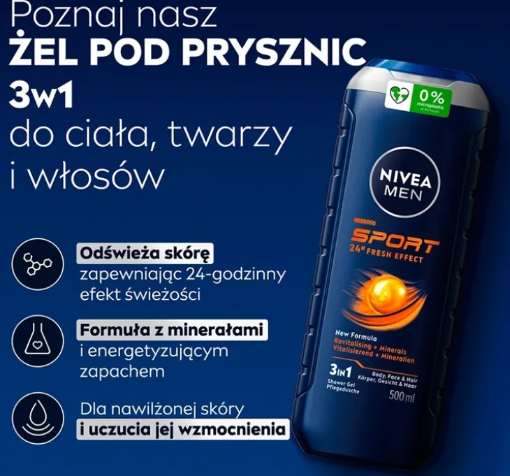 NIVEA MEN Sport żel pod prysznic 3w1 dla mężczyzn 500 ml