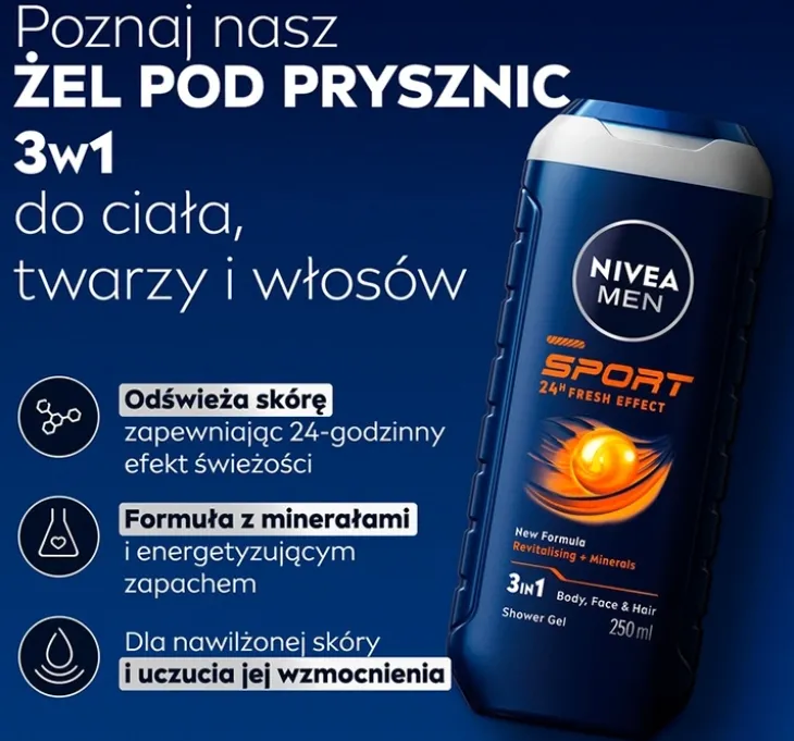 NIVEA MEN Sport żel pod prysznic 3w1 dla mężczyzn 250 ml