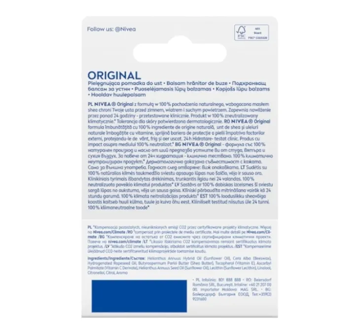 NIVEA pielęgnująca pomadka do ust Original Care 4,8 g