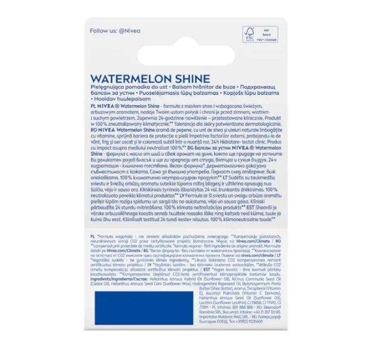 NIVEA pielęgnująca pomadka do ust Watermelon Shine 4,8 g