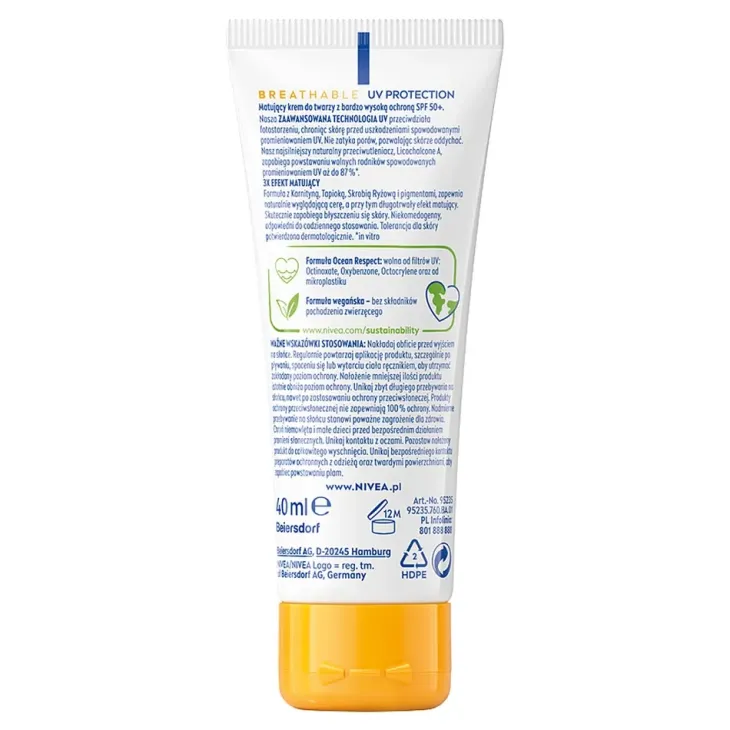 NIVEA SUN Breathable UV Face matujący krem do twarzy z bardzo wysoką ochroną SPF 50+ 40 ml