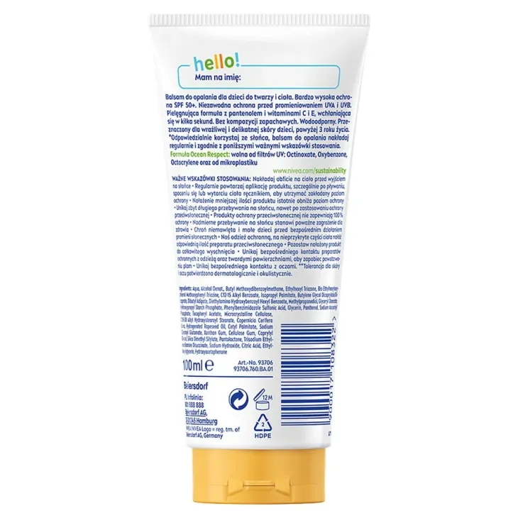 NIVEA SUN Kids Daily UV Protect balsam do opalania dla dzieci do twarzy i ciała SPF50+ 100 ml