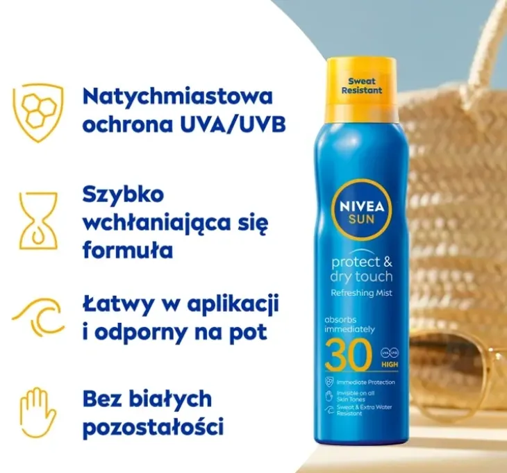 NIVEA SUN Protect&Dry Touch balsam ochronny na słońce w sprayu SPF30 200 ml