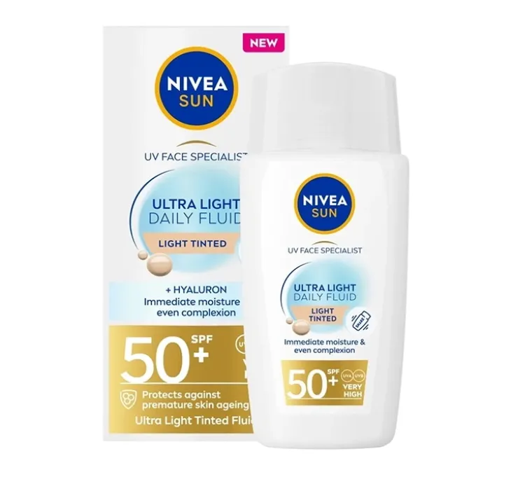 NIVEA SUN Ultra Light Daily Fluid krem do twarzy przeciwsłoneczny z pigmentem SPF50+ Light Tinted 40 ml
