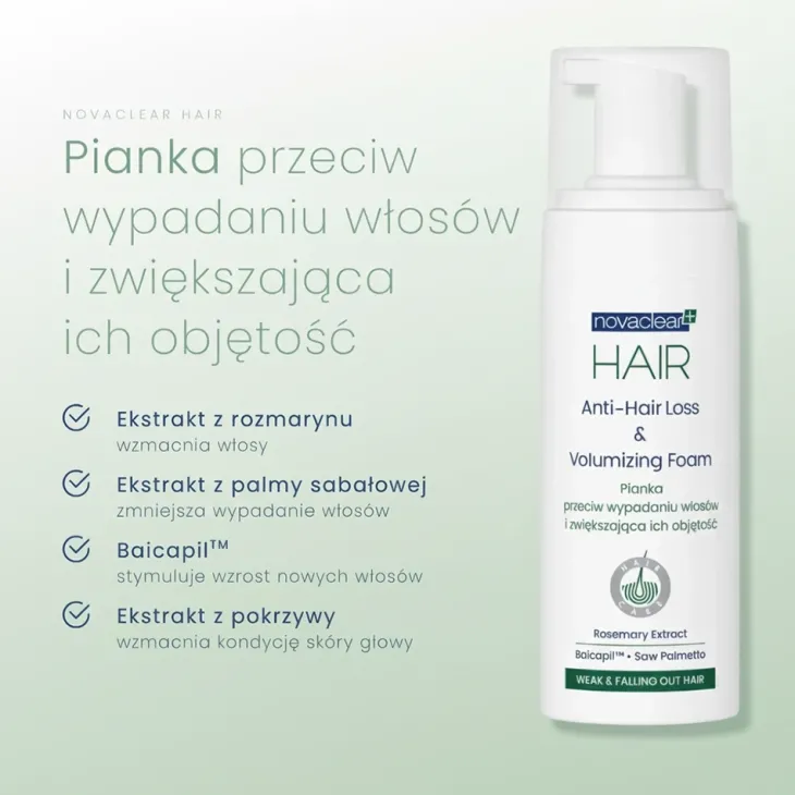 Novaclear Hair pianka przeciw wypadaniu włosów i zwiększająca ich objętość 150 ml