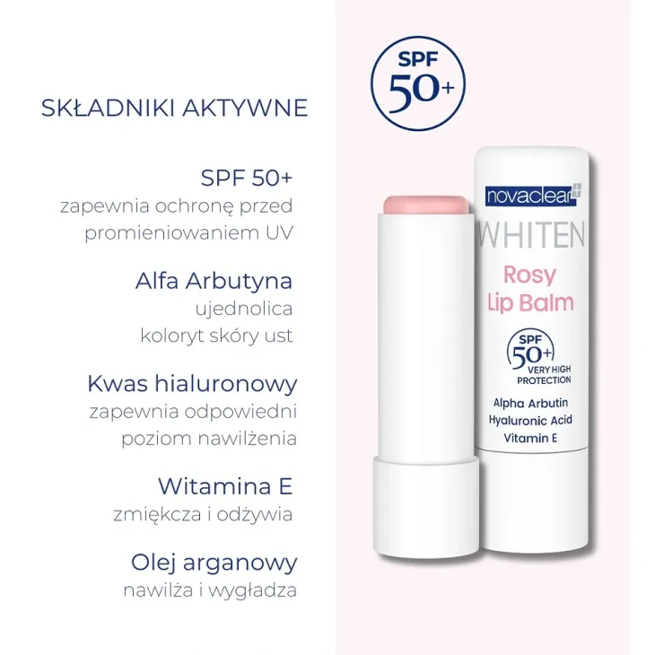 Novaclear Whiten pomadka ochronna do ust SPF50+ Rosy 4,9 g