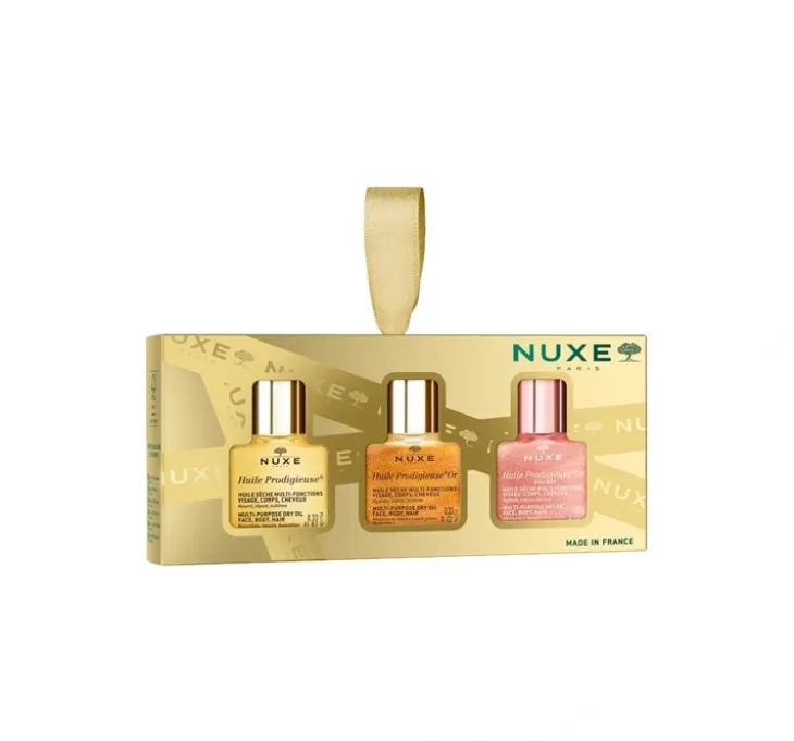 Nuxe Huile Prodigieuse zestaw bestsellerowych mini olejków do ciała twarzy i włosów 3 x 10 ml