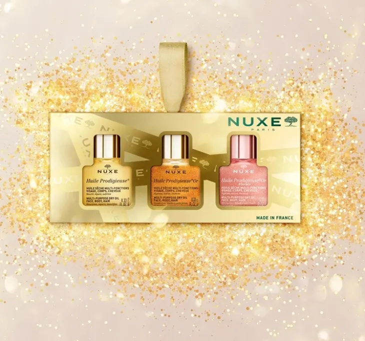 Nuxe Huile Prodigieuse zestaw bestsellerowych mini olejków do ciała twarzy i włosów 3 x 10 ml