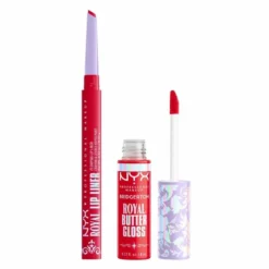 NYX Professional Makeup Bridgerton Royal Treasures Lip Kit 04 zestaw do makijażu ust błyszczyk Royal Butter Gloss Rouge Romance 8 ml + konturówka Royal Lip Liner Flirt Alert 0,33 g