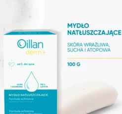 Oillan Derm+ mydło natłuszczające do mycia twarzy i ciała dla skóry suchej i atopowej 100 g