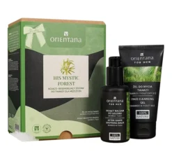 Orientana His Mystic Forest kojąco-regenerujący zestaw kosmetyków do twarzy dla mężczyzn żel do mycia twarzy 100 ml + balsam po goleniu 75 ml