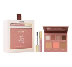 Paese Double Glow Look zestaw prezentowy do makijażu tusz do rzęs 2w1 Eyegasm Double Serum Mascara 9 ml + paleta do twarzy i oczu Get The Glow Look 16 g