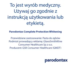 PARODONTAX COMPLETE PROTECTION WHITENING PASTA DO ZĘBÓW WYBIELAJĄCA 75 ML