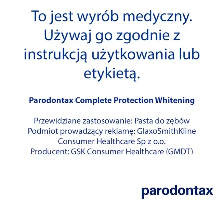 PARODONTAX COMPLETE PROTECTION WHITENING PASTA DO ZĘBÓW WYBIELAJĄCA 75 ML