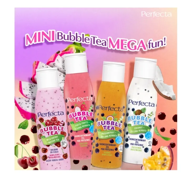 Perfecta Bubble Tea żel pod prysznic Wild Cherry zielona herbata mini 100g