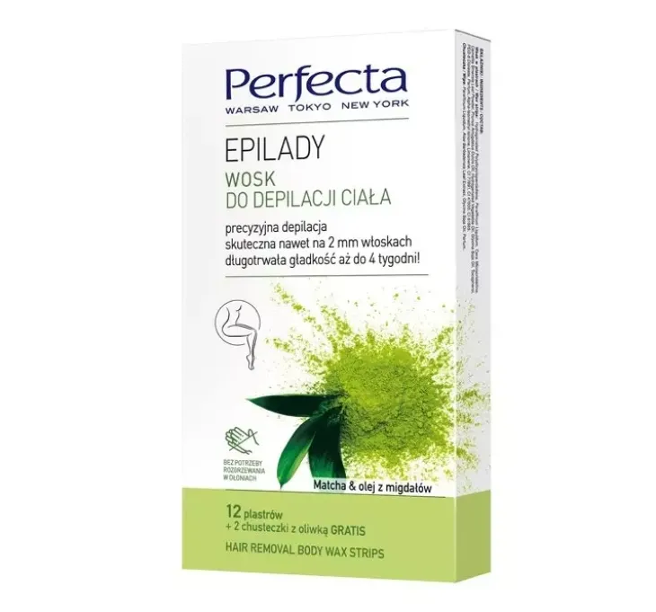 Perfecta Epilady wosk do depilacji ciała w paskach Matcha & Olej z Migdałów 12 sztuk