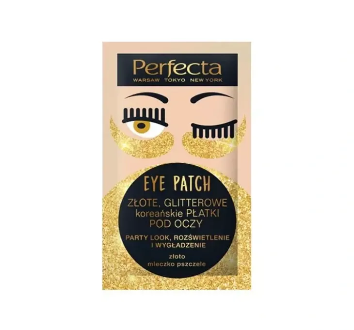 PERFECTA EYE PATCH ZŁOTE GLITTEROWE KOREAŃSKIE PŁATKI POD OCZY 2SZT