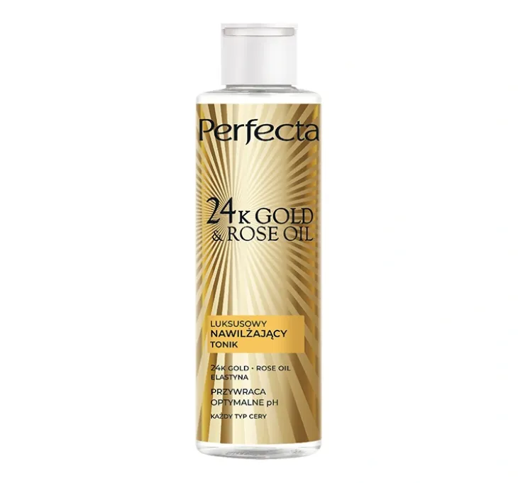 Perfecta 24K Gold & Rose Oil luksusowy nawilżający tonik do twarzy 200ml