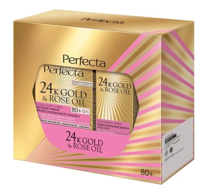Perfecta 24k Gold & Rose Oil zestaw do pielęgnacji twarzy krem do twarzy 80+ + krem pod oczy
