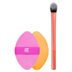 Real Techniques Perfection Duo zestaw do makijażu pędzel RT 242 Kitten Paw + dwustronny aplikator Miracle Powder Puff