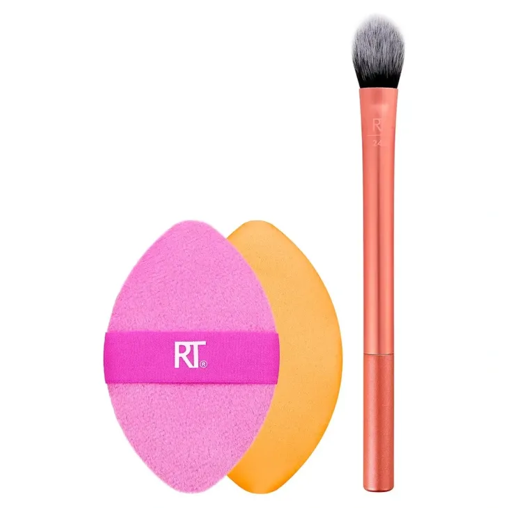 Real Techniques Perfection Duo zestaw do makijażu pędzel RT 242 Kitten Paw + dwustronny aplikator Miracle Powder Puff