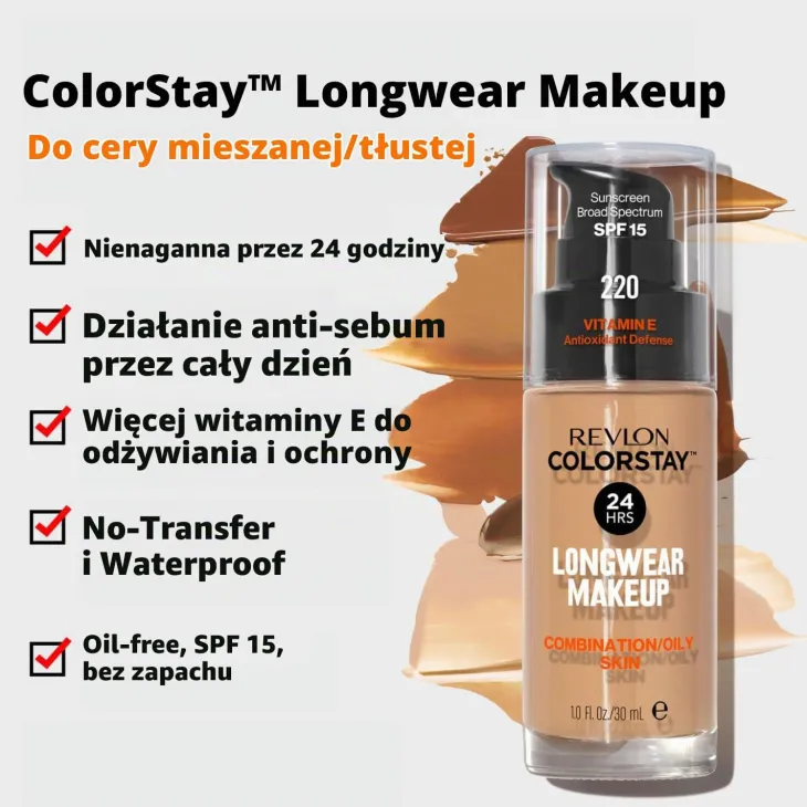 Revlon Colorstay podkład z witaminą E do cery tłustej i mieszanej SPF15 180 Sand Beige 30 ml