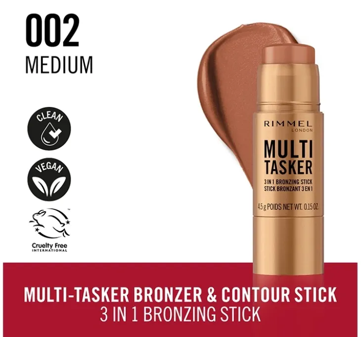 Rimmel Multi Tasker rozświetlający bronzer w sztyfcie 002 Medium 4,5g